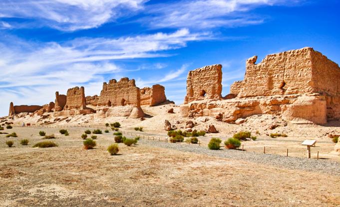 Historic remains at Yumen Pass in the landscape west of Dunhuang